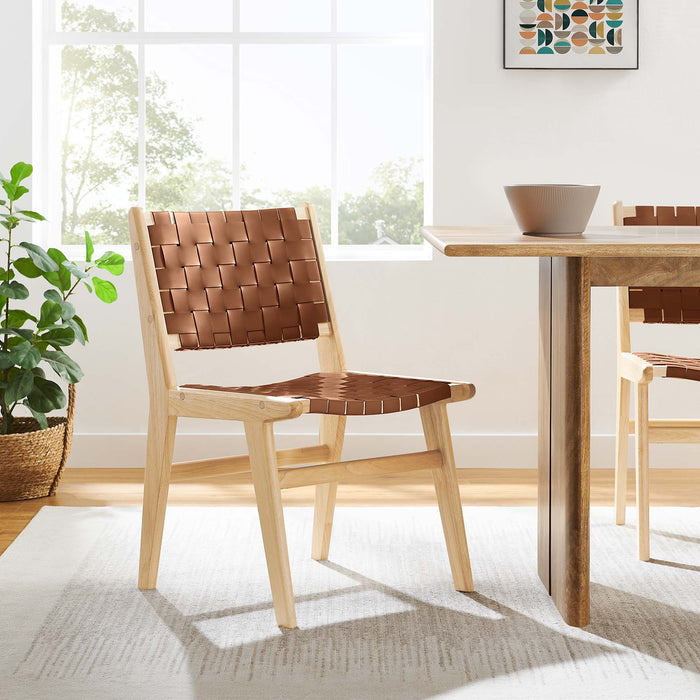 Modway Saoirse Faux Leather Wood Dining Side Chair - Set of 2 - Close-Up