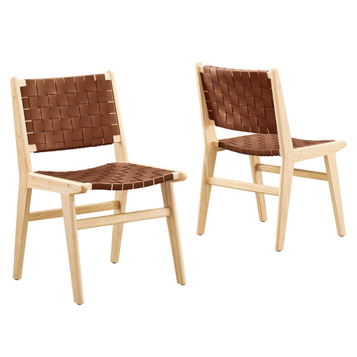 Modway Saoirse Faux Leather Wood Dining Side Chair - Set of 2 in Black