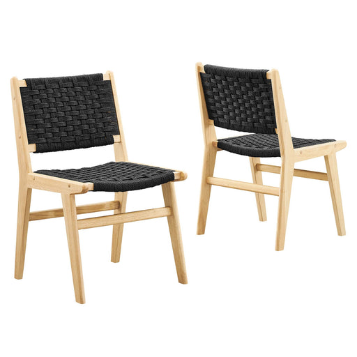 Modway Saoirse Woven Rope Wood Dining Side Chair - Set of 2 in Black
