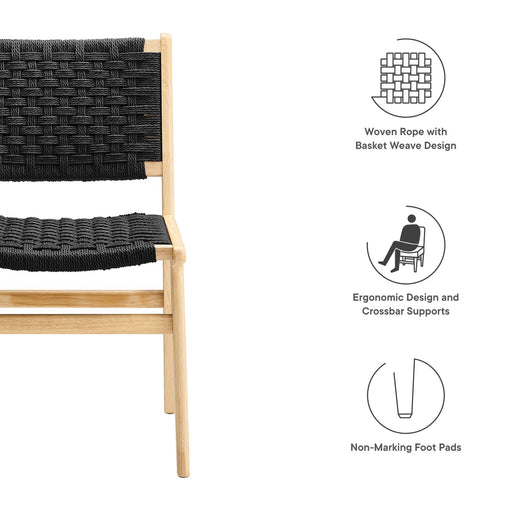 Modway Saoirse Woven Rope Wood Dining Side Chair - Set of 2 in Black - Side View