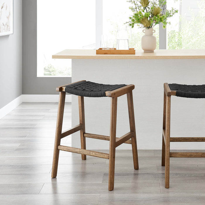 Saoirse Woven Rope Wood Counter Stool - Set of 2