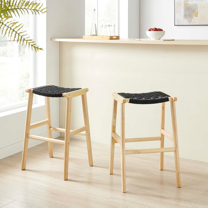 Saoirse Woven Rope Wood Bar Stool Set of 2