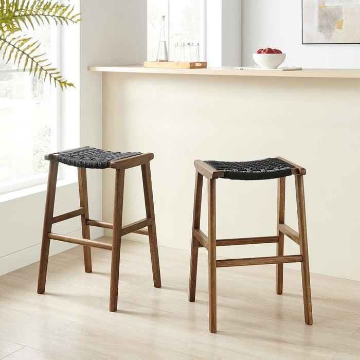 Saoirse Woven Rope Wood Bar Stool Set of 2