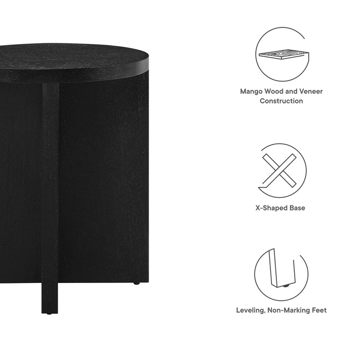 Modway Silas Round Wood Side Table Living Room Furniture in Black - Side View