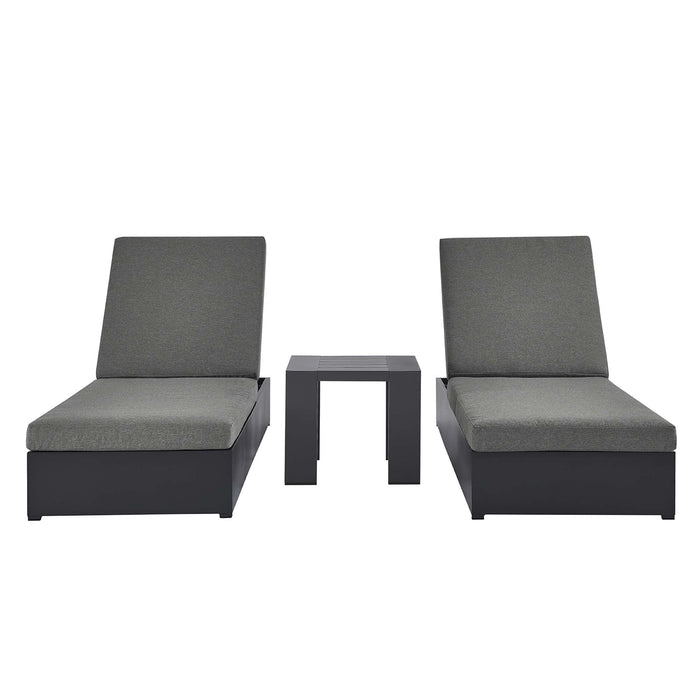 Tahoe 3-Piece Outdoor Patio Powder-Coated Aluminum Chaise Lounge Set Gray Charcoal