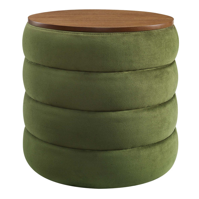 Modway Mezzo Round Performance Velvet Storage Ottoman in Brown