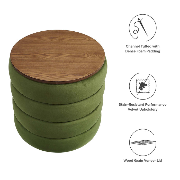Modway Mezzo Round Performance Velvet Storage Ottoman in Brown - Side View