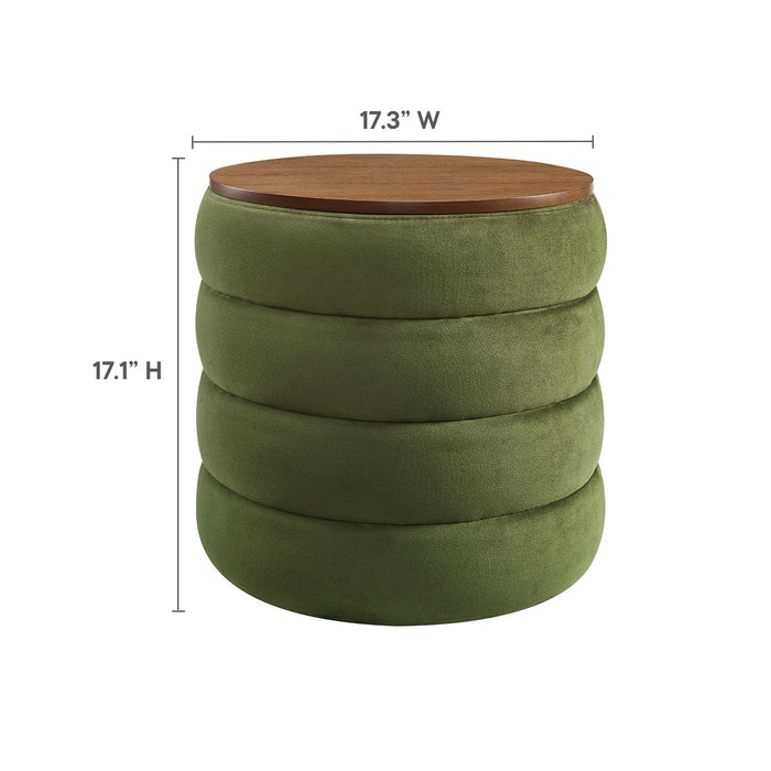Modway Mezzo Round Performance Velvet Storage Ottoman in Brown - Detail View