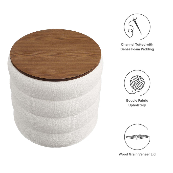 Modway Mezzo Round Boucle Fabric Storage Ottoman in Gray - Side View