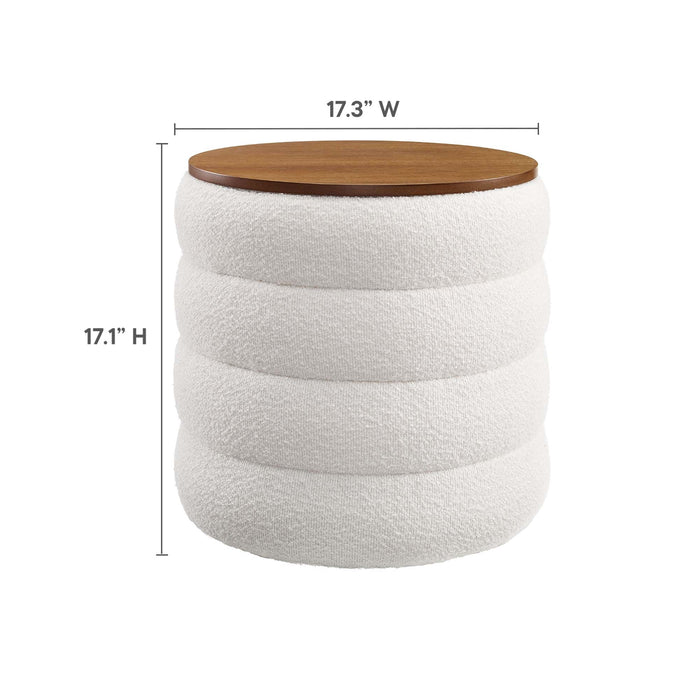 Modway Mezzo Round Boucle Fabric Storage Ottoman in Gray - Detail View