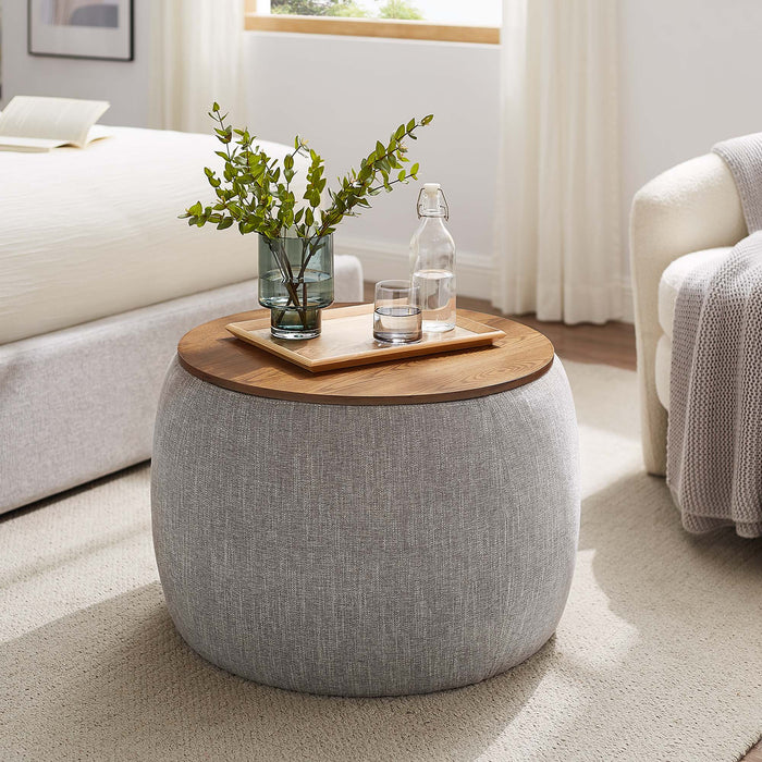 Perla Woven Heathered Fabric Upholstered Storage Ottoman