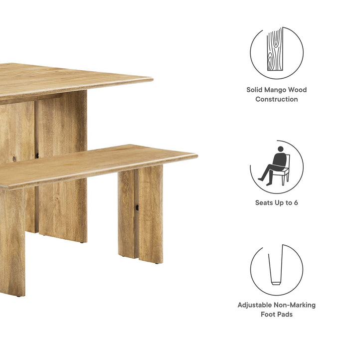 Amistad 60" Wood Dining Table and Bench Set - detail close-up