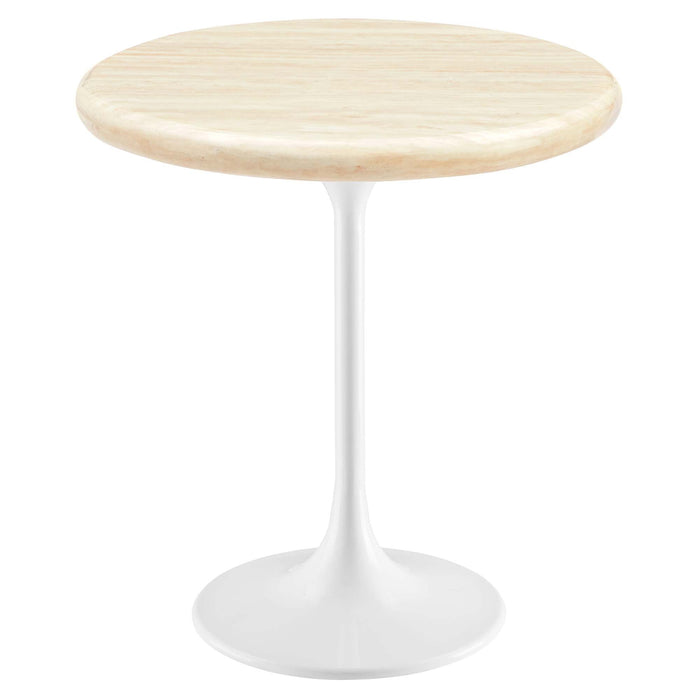 Modway Lippa Round Artificial Travertine Side Table Living Room Furniture in Brown