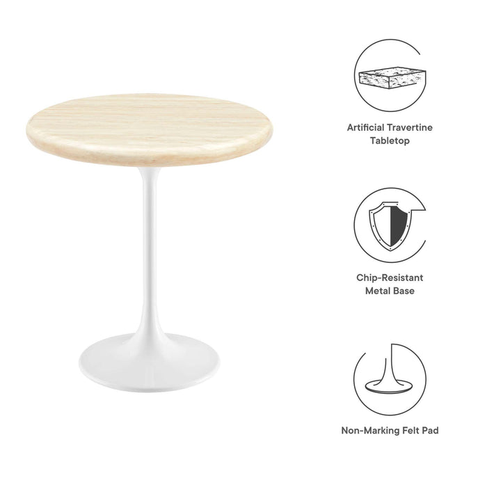 Modway Lippa Round Artificial Travertine Side Table Living Room Furniture in Brown - Side View