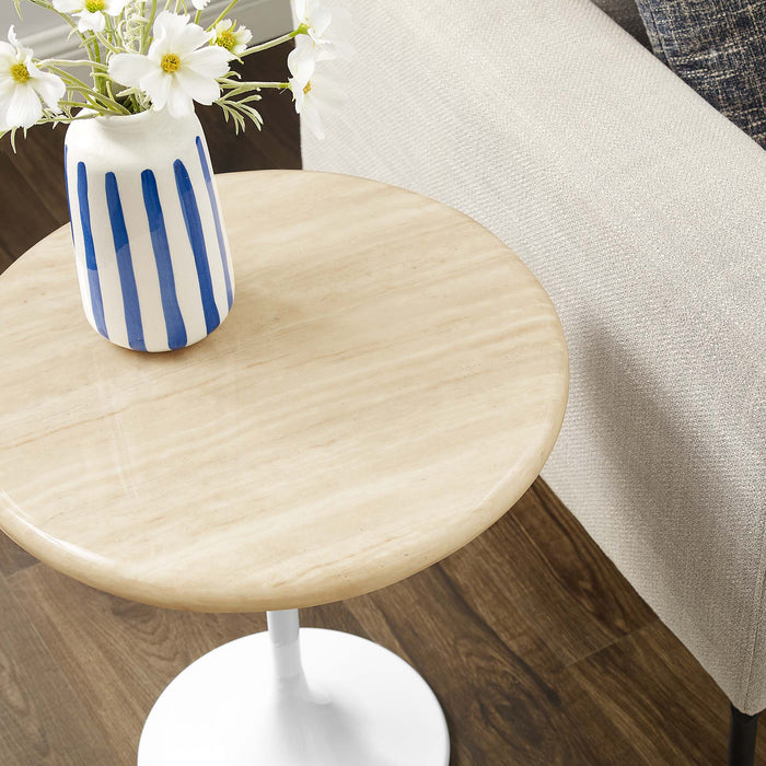 Modway Lippa Round Artificial Travertine Side Table Living Room Furniture - Lifestyle View
