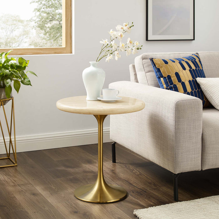 Modway Lippa Round Artificial Travertine Side Table Living Room Furniture - Installation View