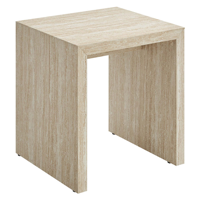 Modway Mirella Faux Travertine Side Table Living Room Furniture in Brown