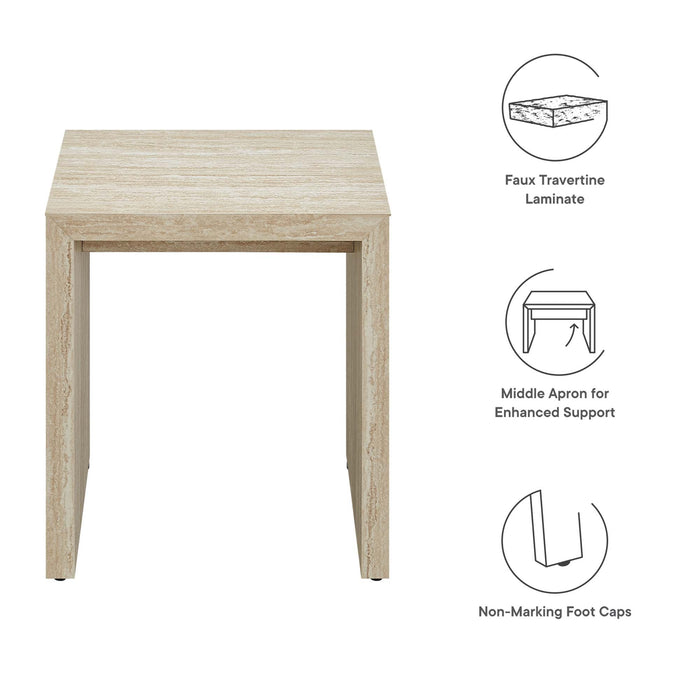 Modway Mirella Faux Travertine Side Table Living Room Furniture in Brown - Detail View