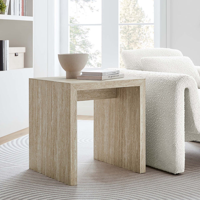 Modway Mirella Faux Travertine Side Table Living Room Furniture - Lifestyle View