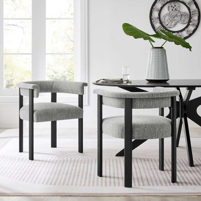 Imogen Woven Heathered Fabric Upholstered Barrel Dining Chairs - Set of 2