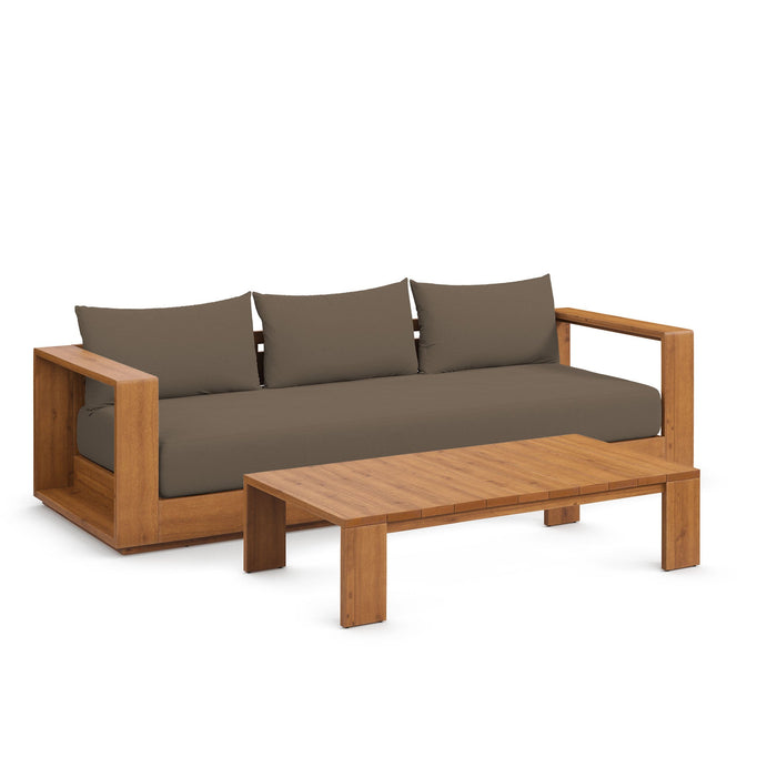 Tahoe 2-Piece Outdoor Patio Acacia Wood Sofa and Coffee Table Set