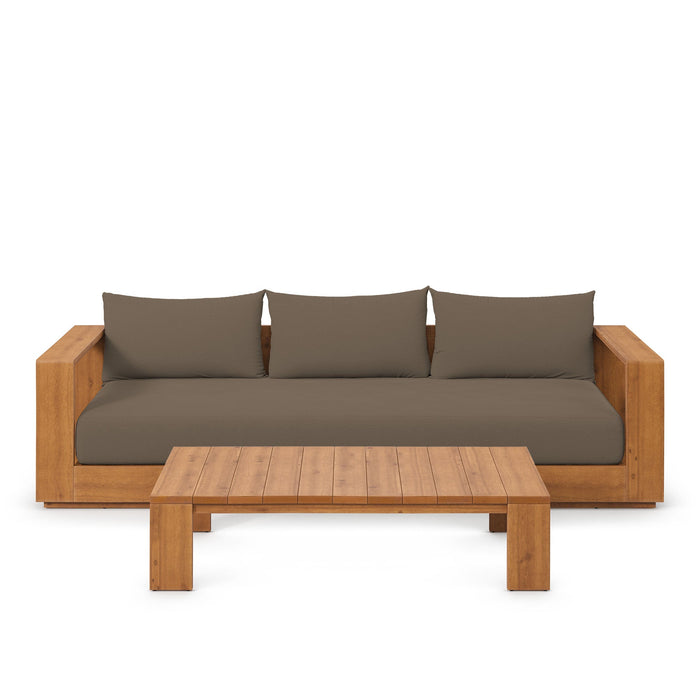 Tahoe 2-Piece Outdoor Patio Acacia Wood Sofa and Coffee Table Set