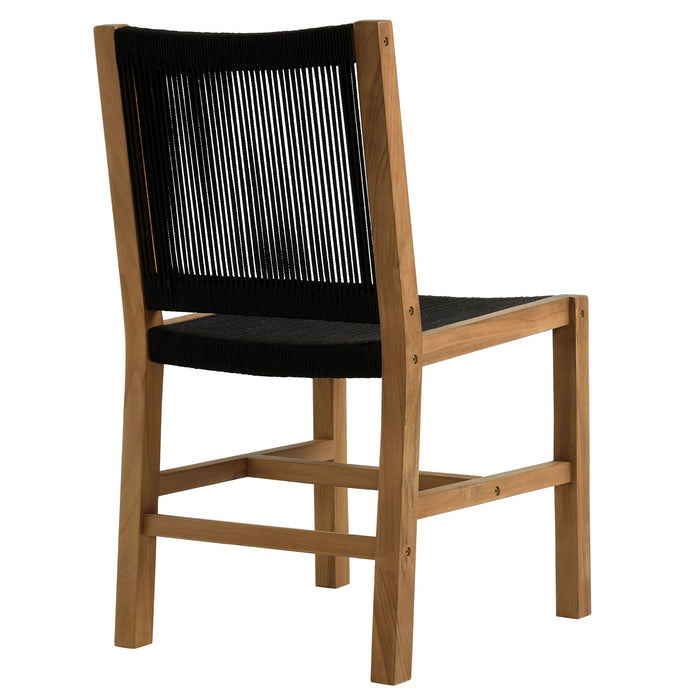 Vienna Outdoor Patio Teak and Rope Armless Dining Chairs Set of 2 Natural Black