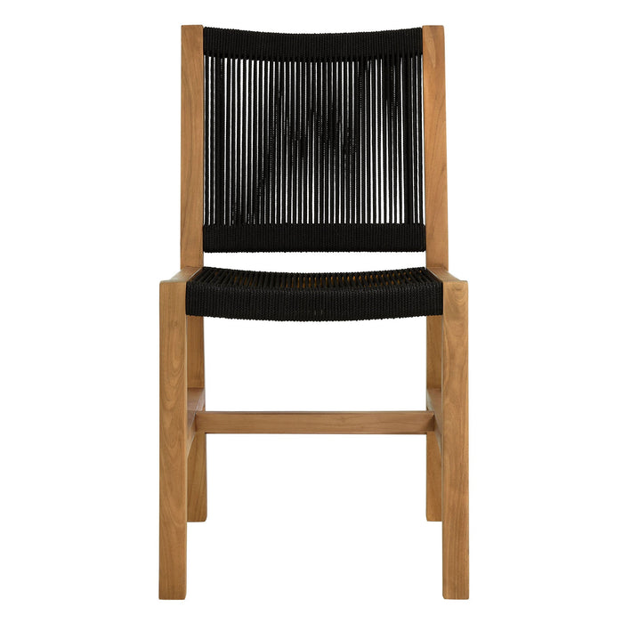 Vienna Outdoor Patio Teak and Rope Armless Dining Chairs Set of 2 Natural Black