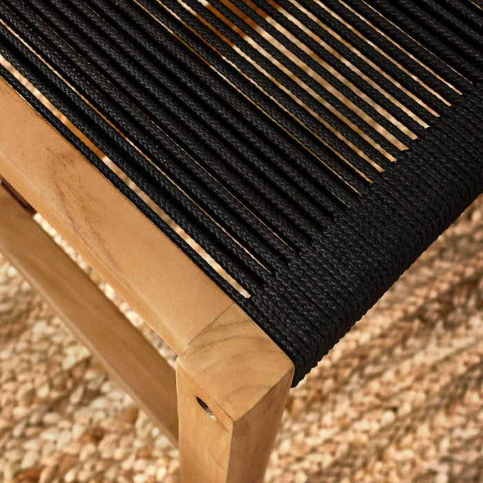Vienna Outdoor Patio Teak and Rope Armless Dining Chairs Set of 2 Natural Black