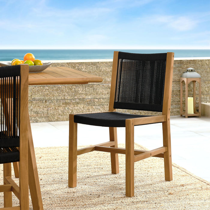 Vienna Outdoor Patio Teak and Rope Armless Dining Chairs Set of 2 Natural Black
