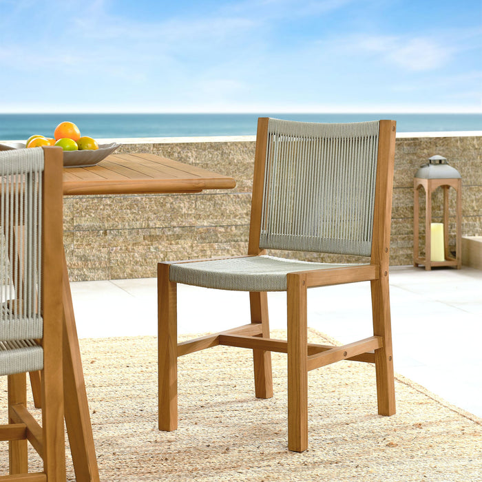Vienna Outdoor Patio Teak and Rope Armless Dining Chairs Set of 2 Natural Natural