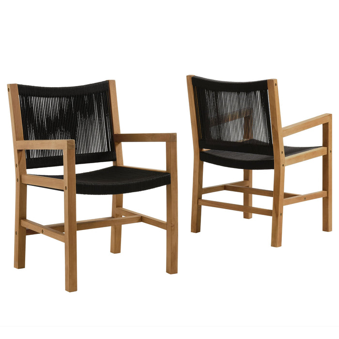 Vienna Outdoor Patio Teak and Rope Dining Armchairs Set of 2 Natural Black