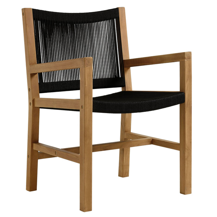 Vienna 3-Piece Outdoor Patio Teak and Rope Armchairs with Folding Side Table Natural Black