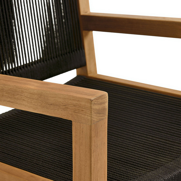 Vienna Outdoor Patio Teak and Rope Dining Armchairs Set of 2 Natural Black