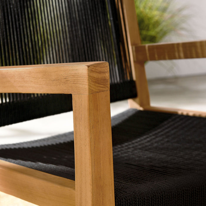 Vienna Outdoor Patio Teak and Rope Dining Armchairs Set of 2 Natural Black