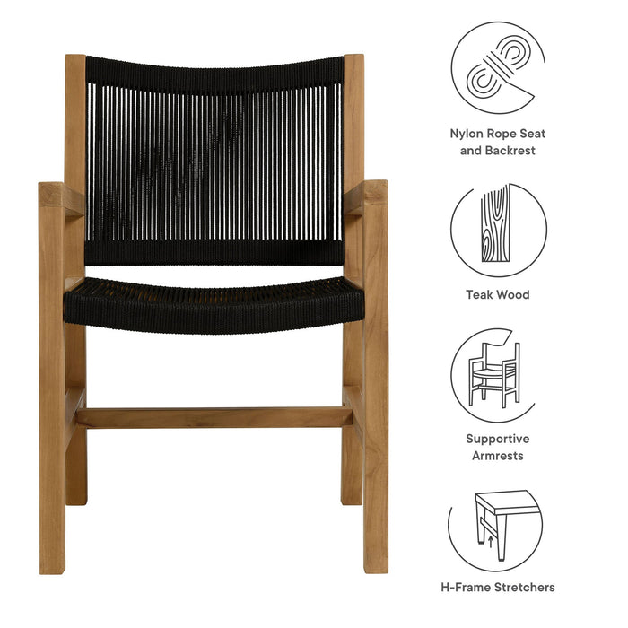 Vienna Outdoor Patio Teak and Rope Dining Armchairs Set of 2 Natural Black