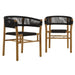 Vienna Outdoor Patio Teak and Rope Curved-Back Dining Armchairs Set of 2 Natural Black