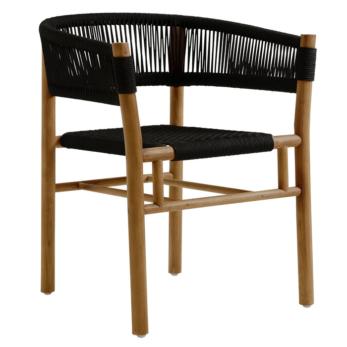 Vienna Outdoor Patio Teak and Rope Curved-Back Dining Armchairs Set of 2 Natural Black