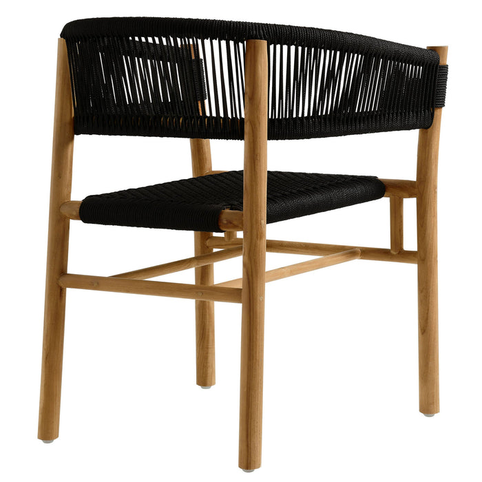 Vienna Outdoor Patio Teak and Rope Curved-Back Dining Armchairs Set of 2 Natural Black