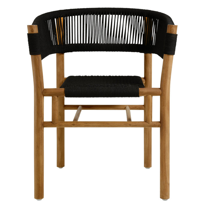 Vienna Outdoor Patio Teak and Rope Curved-Back Dining Armchairs Set of 2 Natural Black