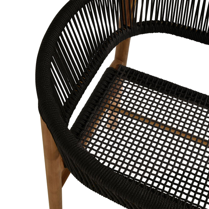 Vienna Outdoor Patio Teak and Rope Curved-Back Dining Armchairs Set of 2 Natural Black