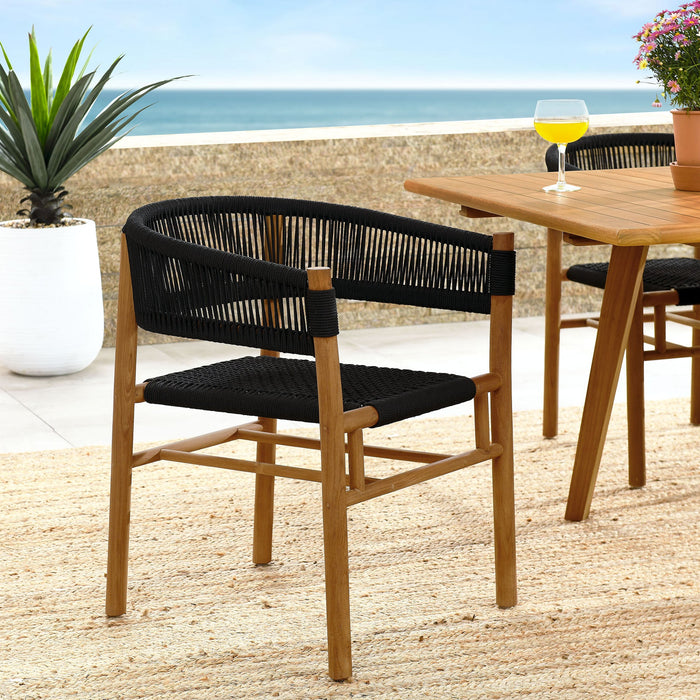 Vienna Outdoor Patio Teak and Rope Curved-Back Dining Armchairs Set of 2 Natural Black