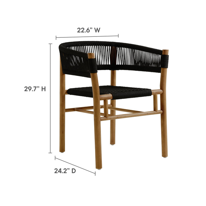 Vienna Outdoor Patio Teak and Rope Curved-Back Dining Armchairs Set of 2 Natural Black