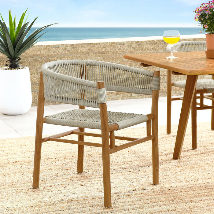 Vienna Outdoor Patio Teak and Rope Curved-Back Dining Armchairs Set of 2 Natural Natural