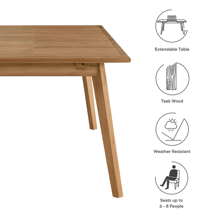 Vienna Outdoor Patio Teak Wood Extendable Dining Table Natural