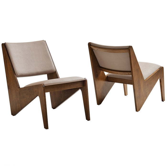 Modway Rylina Vegan Leather Accent Chairs Set of 2 Living Room Furniture in Brown