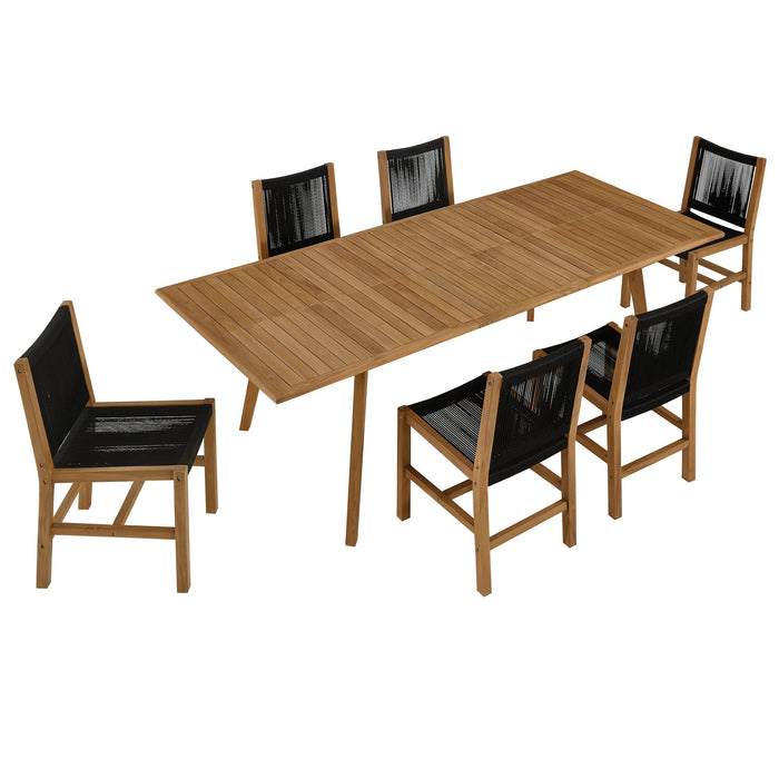Vienna 7-Piece Outdoor Patio Teak and Rope Dining Set with Armless Chairs