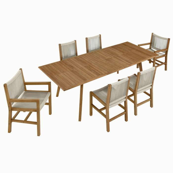 Vienna 7-Piece Outdoor Patio Teak and Rope Dining Set