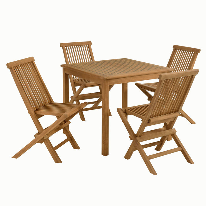 Vienna 5-Piece Outdoor Patio Teak Wood Dining Set with Folding Chairs