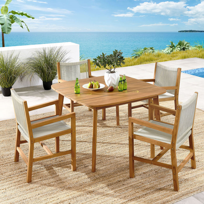Vienna 5-Piece Outdoor Patio Teak and Rope Dining Set with Armchairs